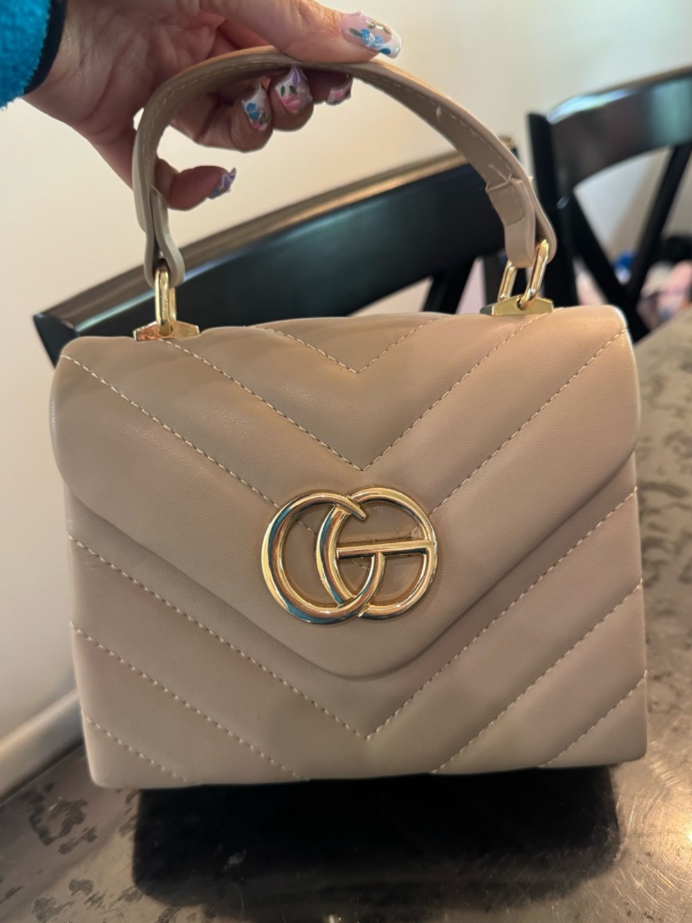 Beige Quilted Top-Handle Women's Bag